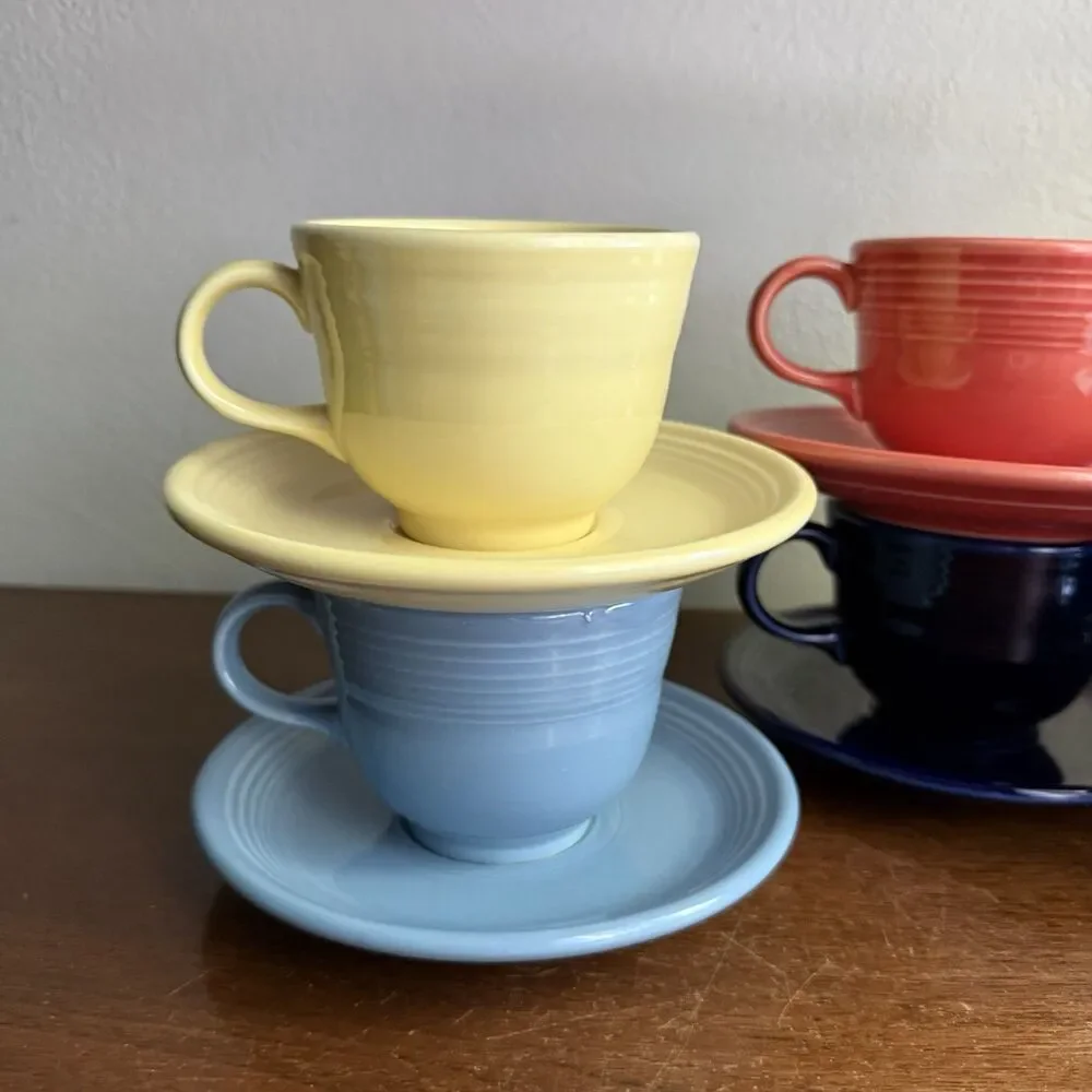 Fiestaware Lot of 6 Tea Cups & Saucers Fiesta Homer Laughlin Multicolor